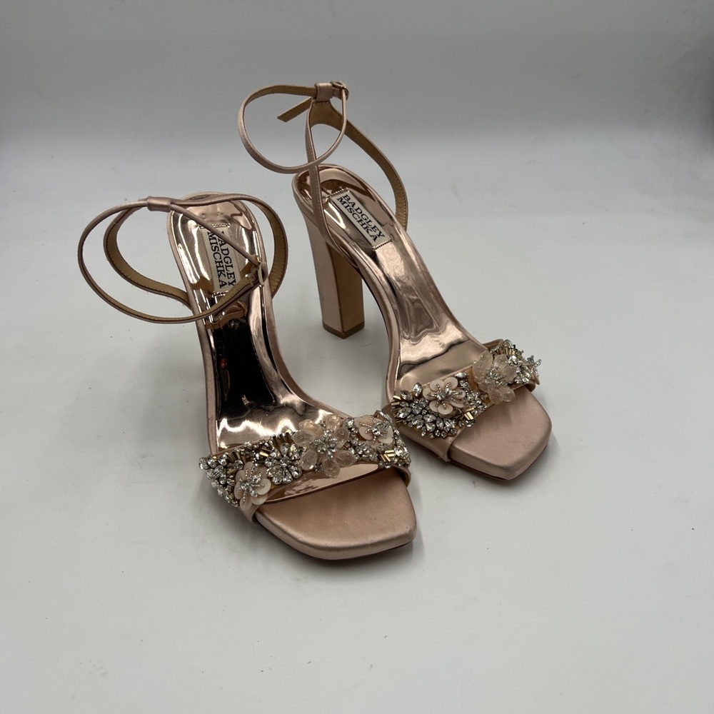 Badgley Mischka Blush Heels with Floral Embellishments